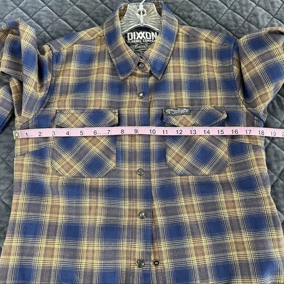 Dixxon Shirt Women Medium Plaid Flannel Long Sleeve Brown Blue Button Up  KK - Picture 7 of 8